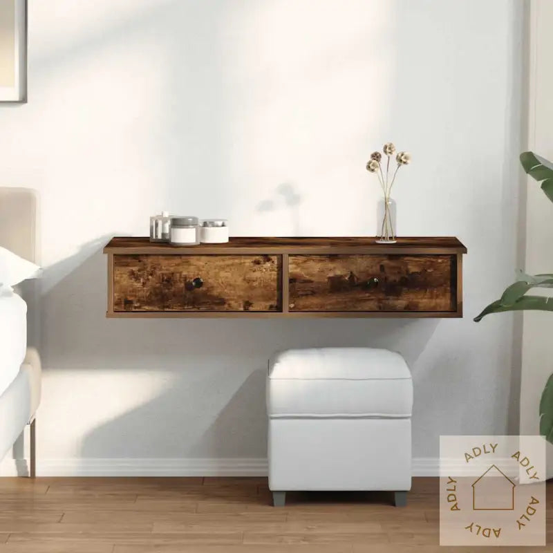 Vegghylle Med Skuffer Røkt Eik 100X37,5X19 Cm Konstruert Tre