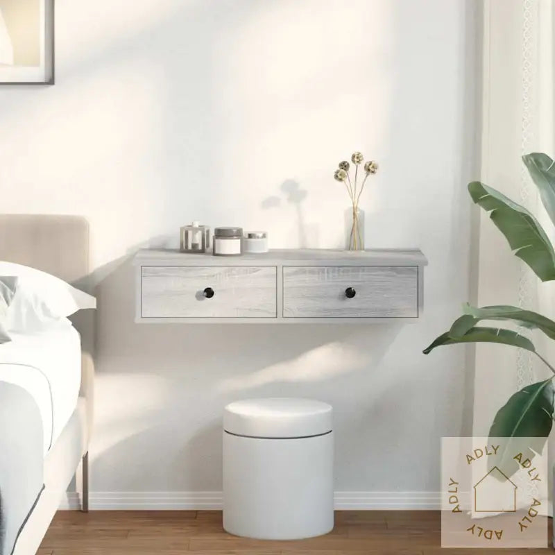 Vegghylle Med Skuffer Grå Sonoma 80X31X17 Cm Konstruert Tre