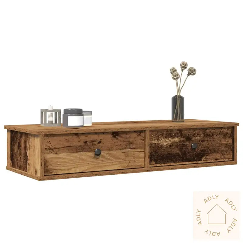 Vegghylle Med Skuffer Gammelt Tre 100X37,5X19 Cm Konstruert Tre