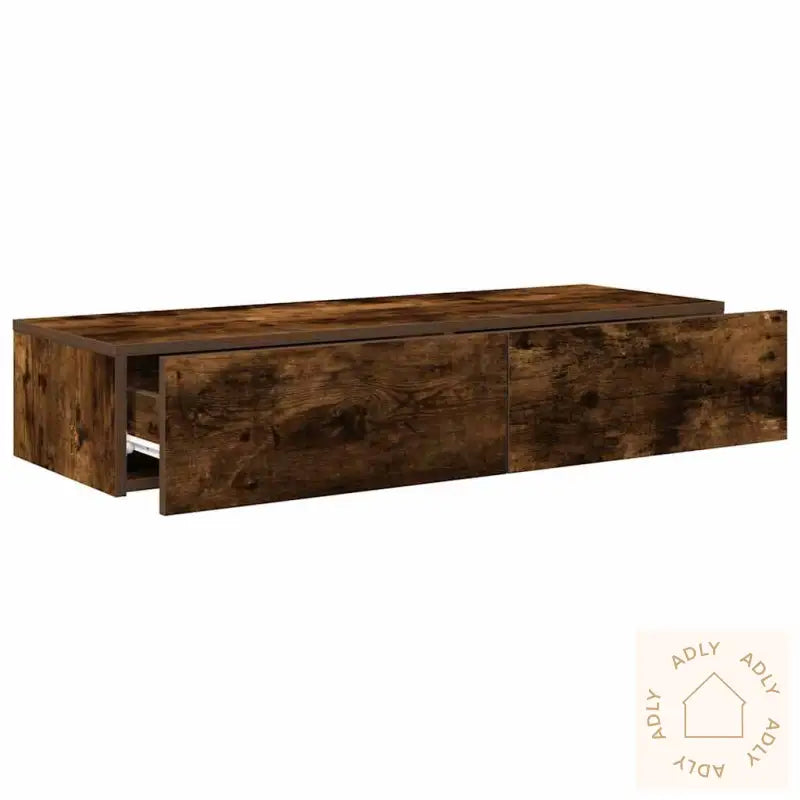 Vegghylle Med Skuffer Røkt Eik 100X36X19 Cm Konstruert Tre