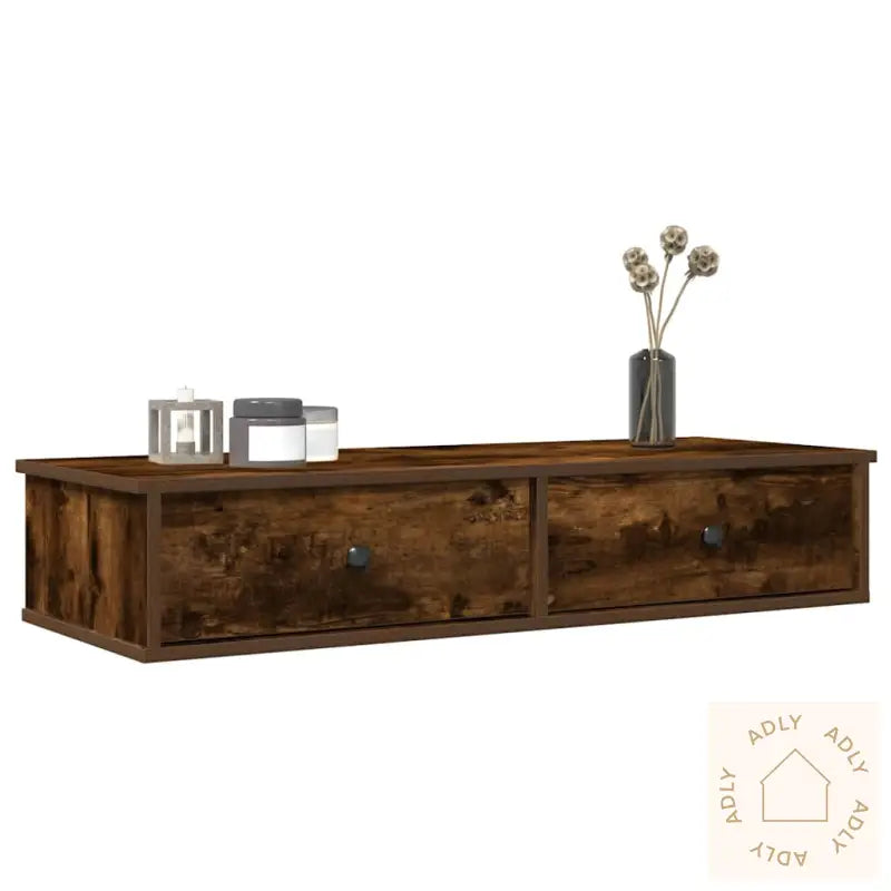 Vegghylle Med Skuffer Røkt Eik 100X37,5X19 Cm Konstruert Tre