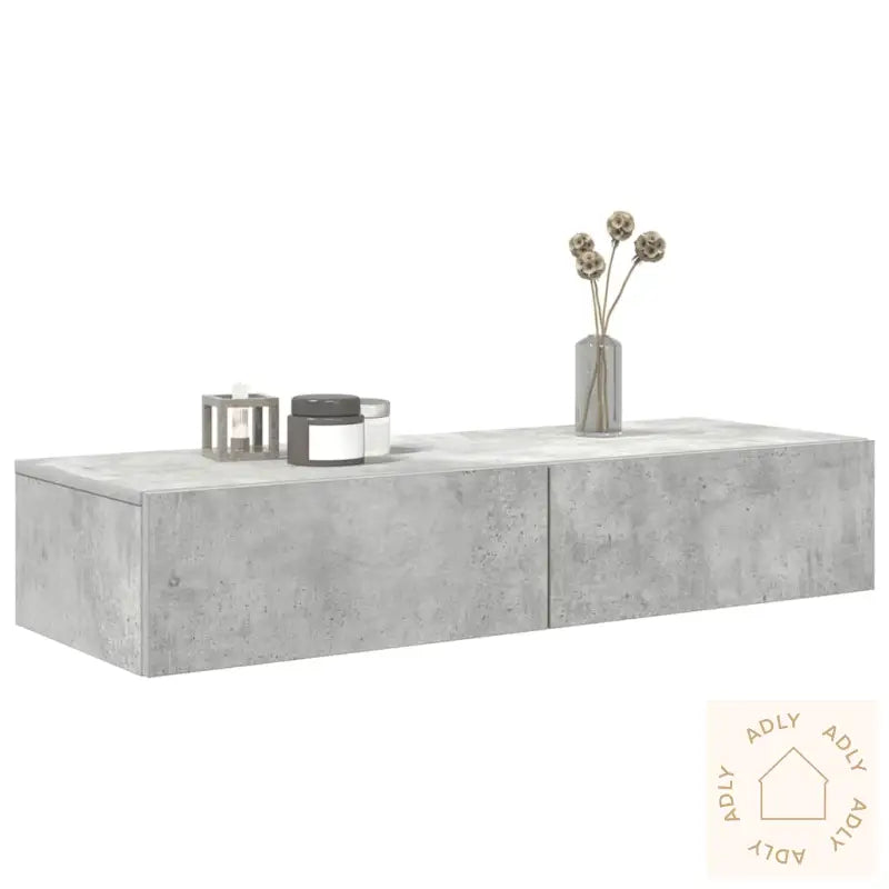 Vegghylle Med Skuffer Betonggrå 100X36X19 Cm Konstruert Tre