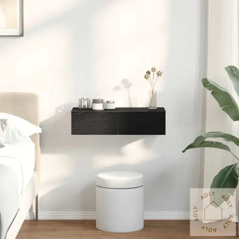 Vegghylle Med Skuffer Svart 60X26,5X15 Cm Konstruert Tre