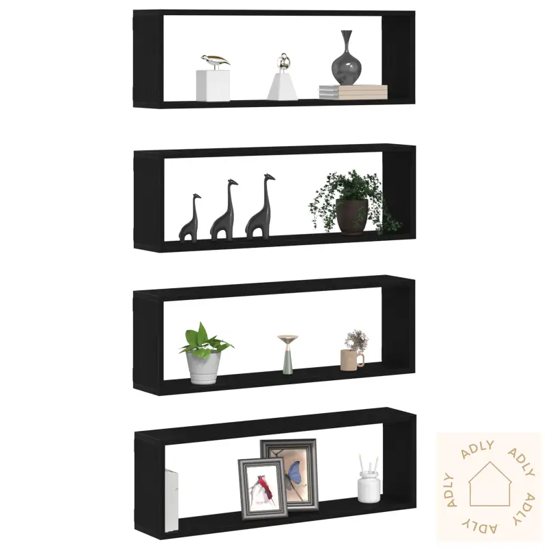 Vegghyller 4 Stk Svart Eik 80X15X26 Cm Laget Av Tre
