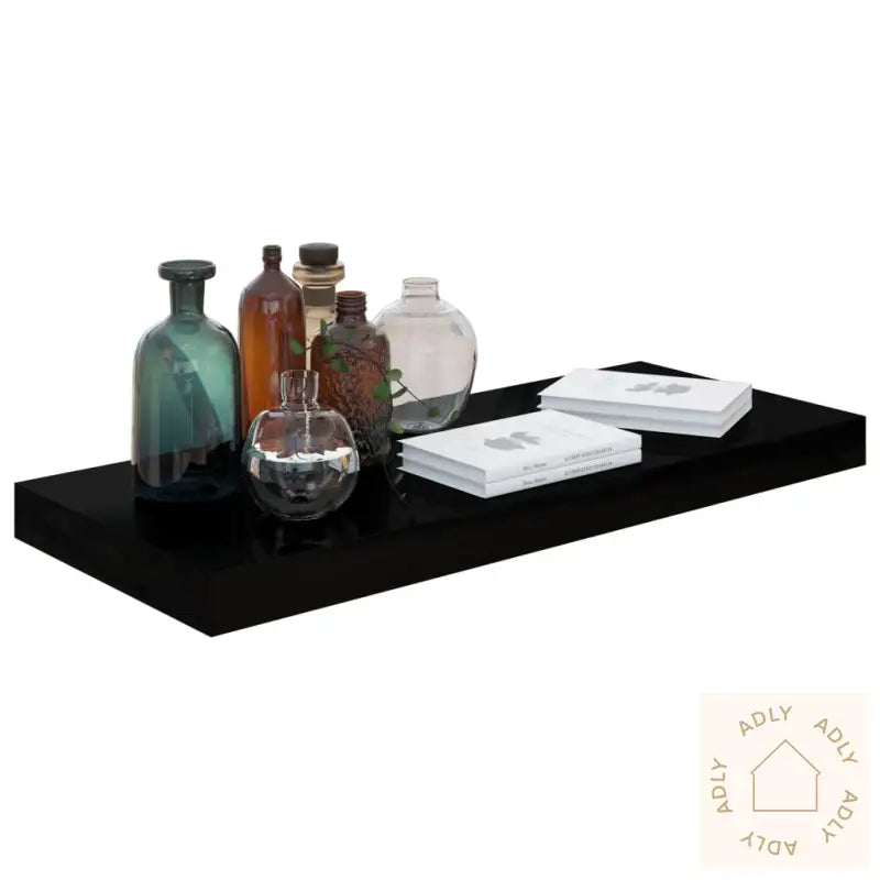Flytende Vegghyller 2 Stk Høyglans Svart 60X23,5X3,8 Cm Mdf