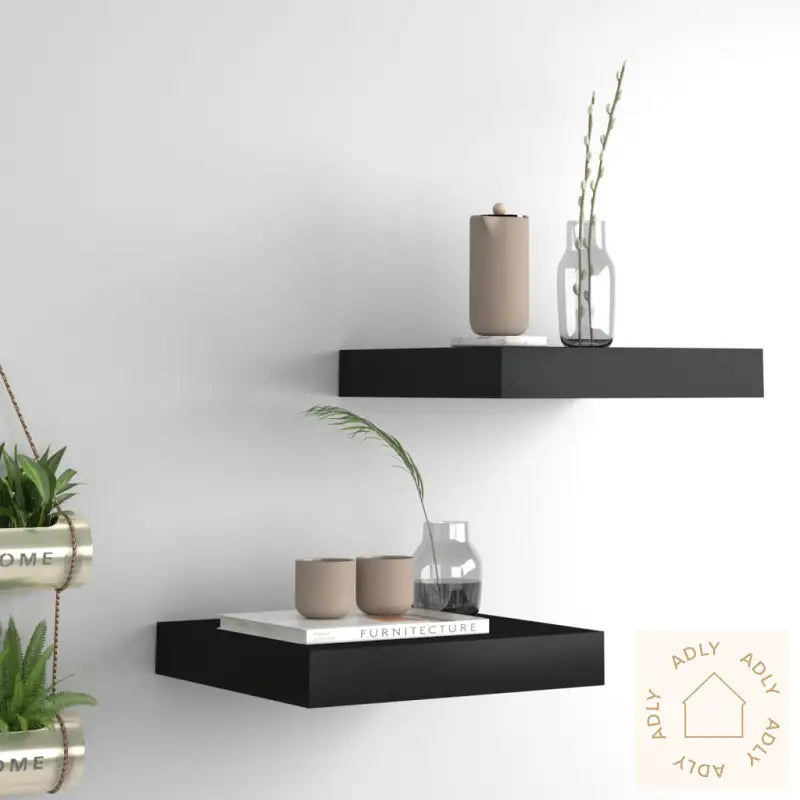 Flytende Vegghyller 2 Stk Svart 23X23,5X3,8 Cm Mdf