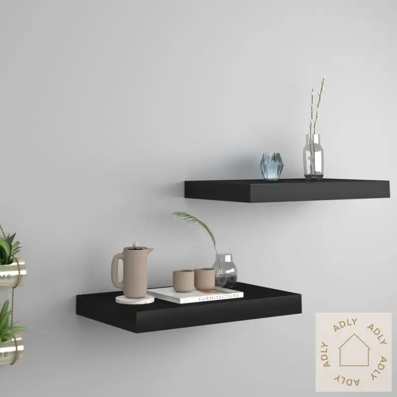 Flytende Vegghyller 2 Stk Svart 40X23X3,8 Cm Mdf
