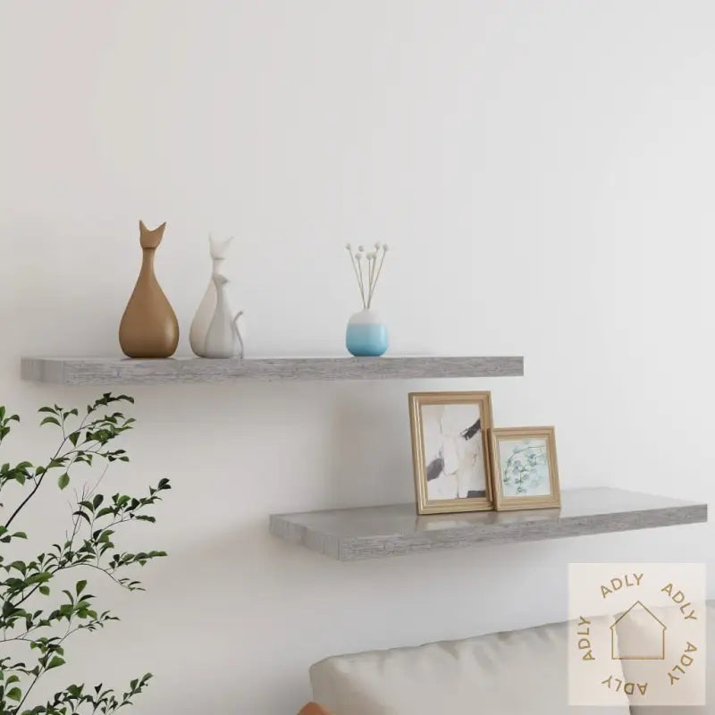 Flytende Vegghyller 2 Stk Betonggrå 80X23,5X3,8 Cm Mdf