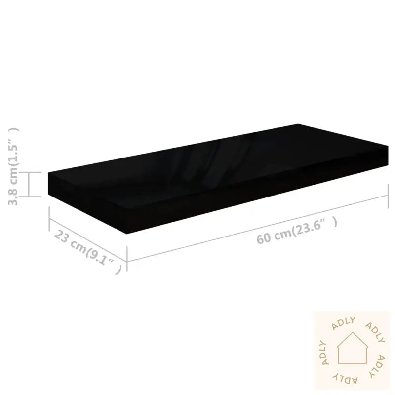 Flytende Vegghyller 2 Stk Høyglans Svart 60X23,5X3,8 Cm Mdf