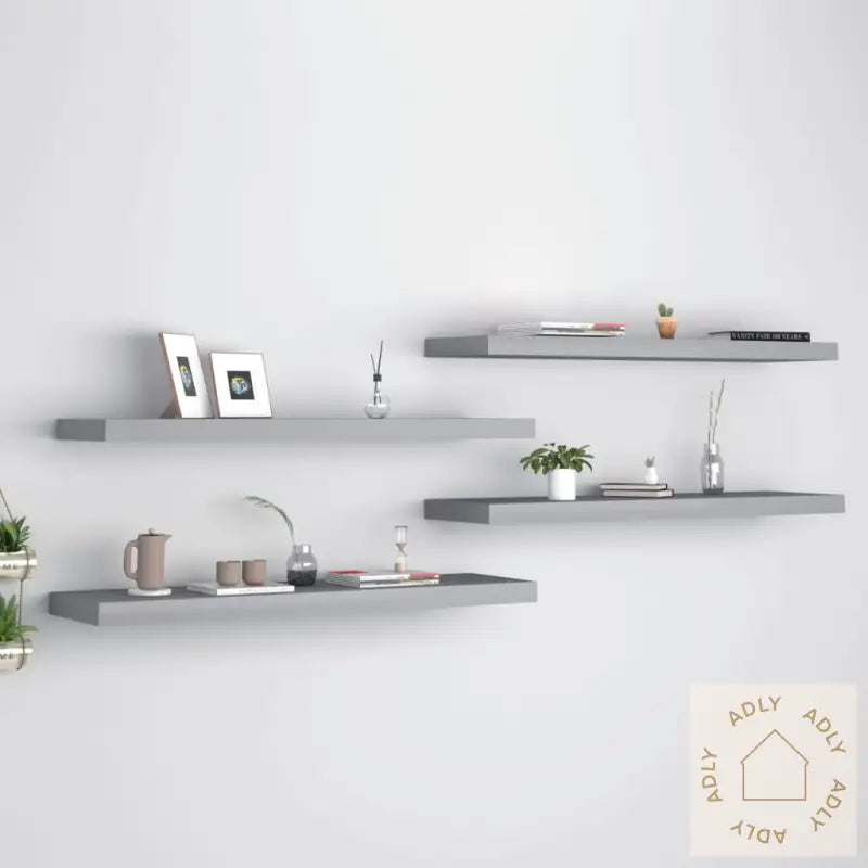 Flytende Vegghyller 4 Stk Grå 90X23,5X3,8 Cm Mdf