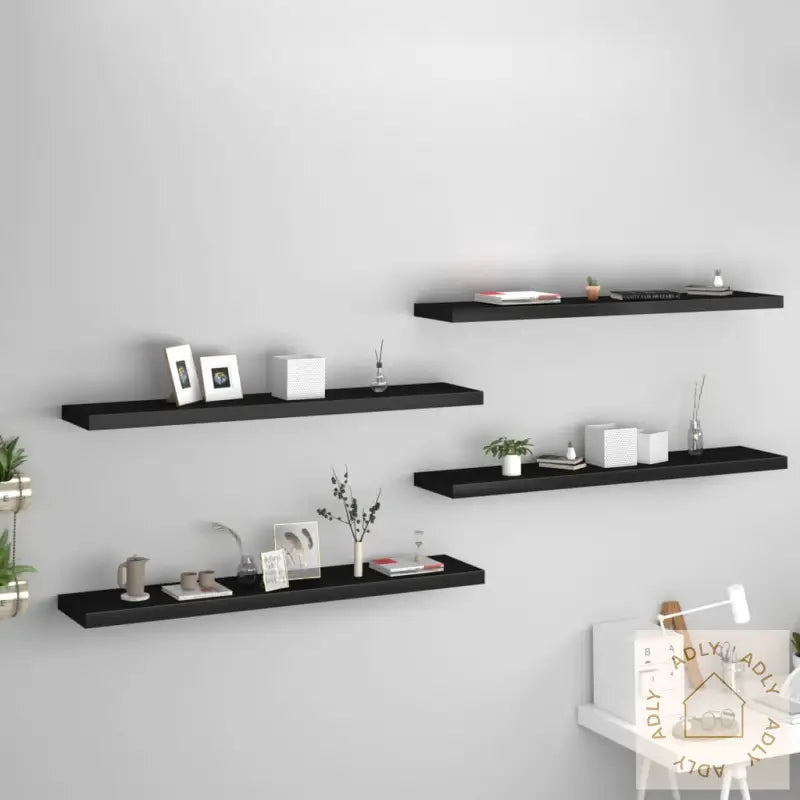 Flytende Vegghyller 4 Stk Svart 120X23,5X3,8 Cm Mdf