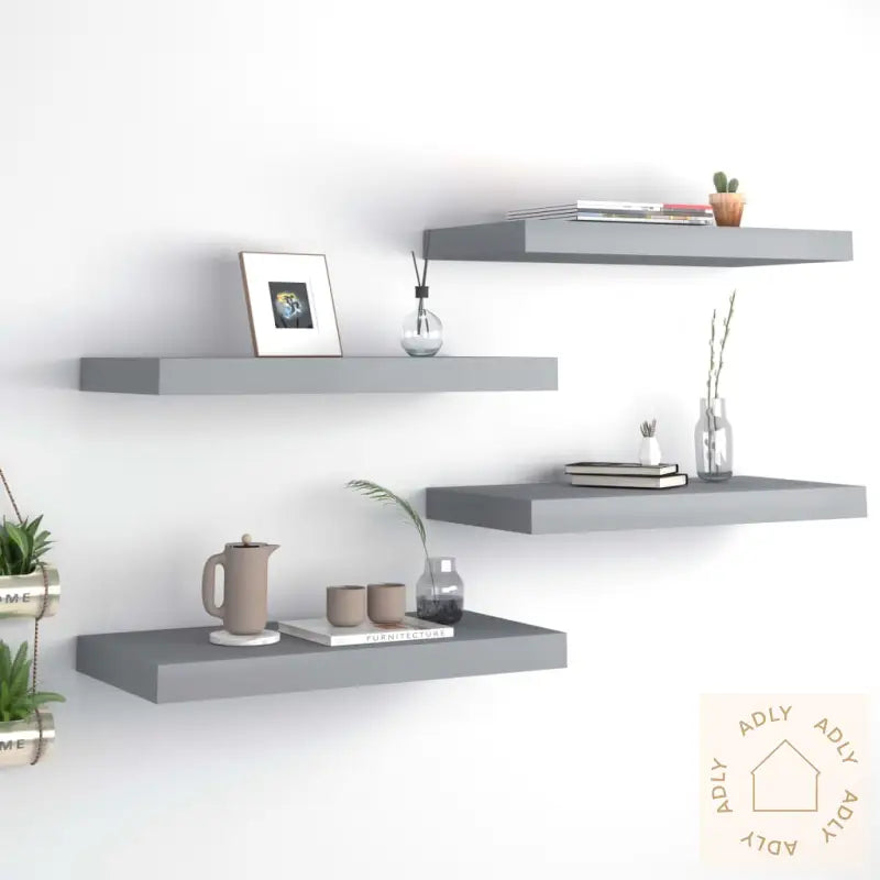 Flytende Vegghyller 4 Stk Grå 50X23X3,8 Cm Mdf