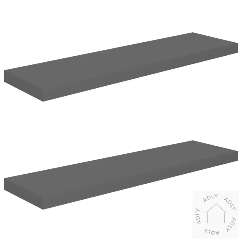 Flytende Vegghyller 2 Stk Høyglans Grå 90X23,5X3,8 Cm Mdf