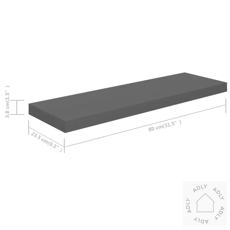 Flytende Vegghyller 2 Stk Høyglans Grå 80X23,5X3,8 Cm Mdf