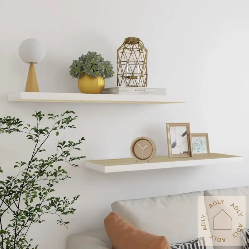 Flytende Vegghyller 2 Stk Eik Og Hvit 90X23,5X3,8 Cm Mdf