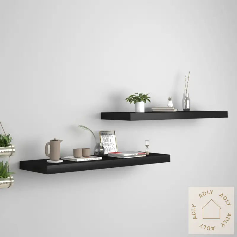 Flytende Vegghyller 2 Stk Svart 80X23,5X3,8 Cm Mdf
