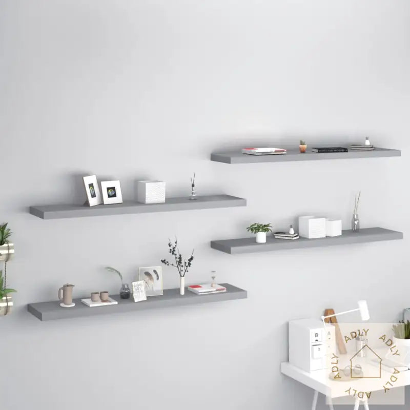 Flytende Vegghyller 4 Stk Grå 120X23,5X3,8 Cm Mdf