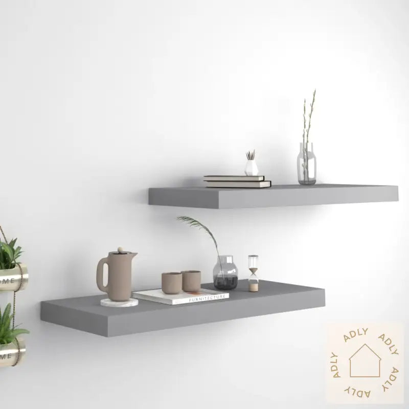 Flytende Vegghyller 2 Stk Grå 60X23,5X3,8 Cm Mdf