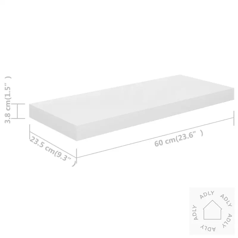 Flytende Vegghyller 2 Stk Høyglans Hvit 60X23,5X3,8 Cm Mdf