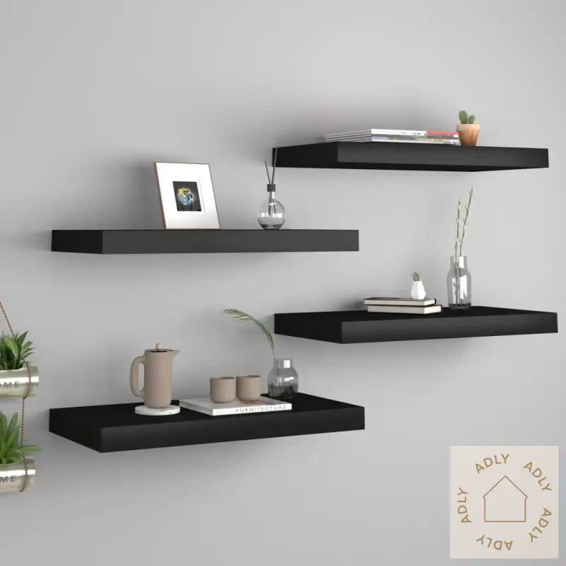 Flytende Vegghyller 4 Stk Svart 50X23X3,8 Cm Mdf