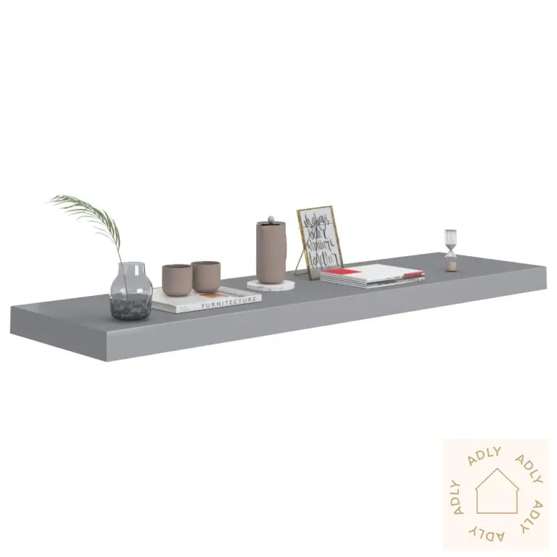 Flytende Vegghyller 2 Stk Grå 90X23,5X3,8 Cm Mdf