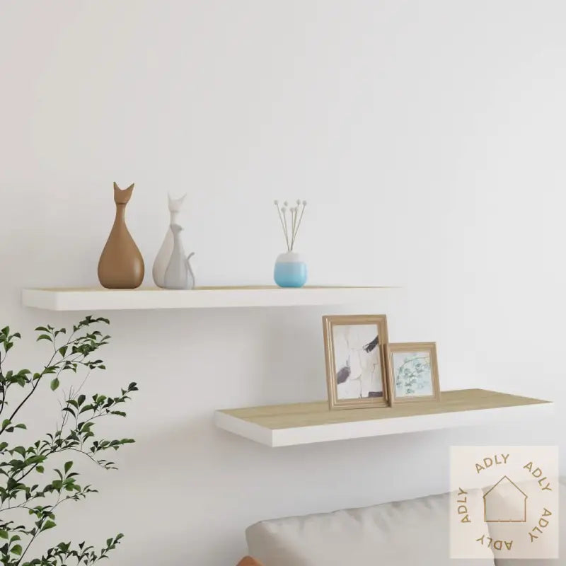 Flytende Vegghyller 2 Stk Eik Og Hvit 80X23,5X3,8 Cm Mdf