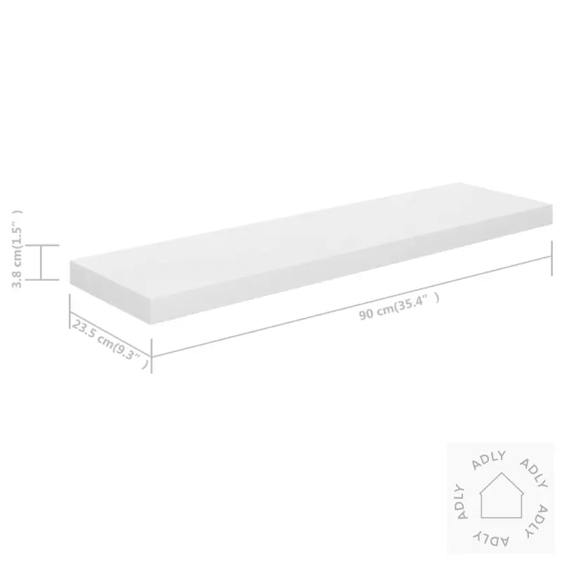 Flytende Vegghyller 2 Stk Høyglans Hvit 90X23,5X3,8 Cm Mdf