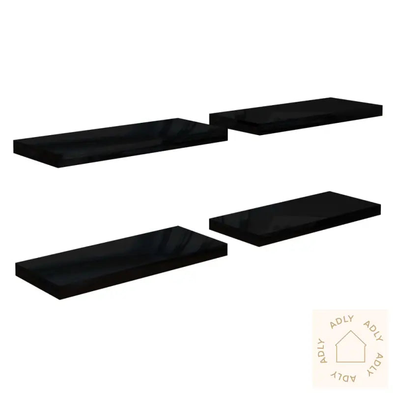 Flytende Vegghyller 4 Stk Høyglans Svart 60X23,5X3,8 Cm Mdf