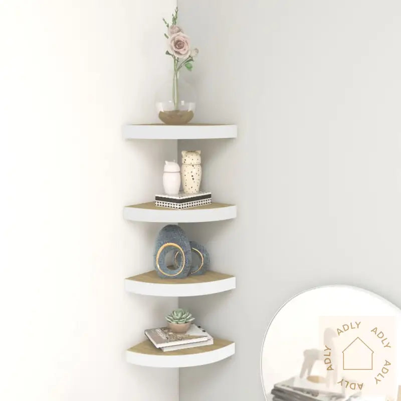 Hjørnehyller Vegghengt 4 Stk Eik Og Hvit 35X35X3,8 Cm Mdf
