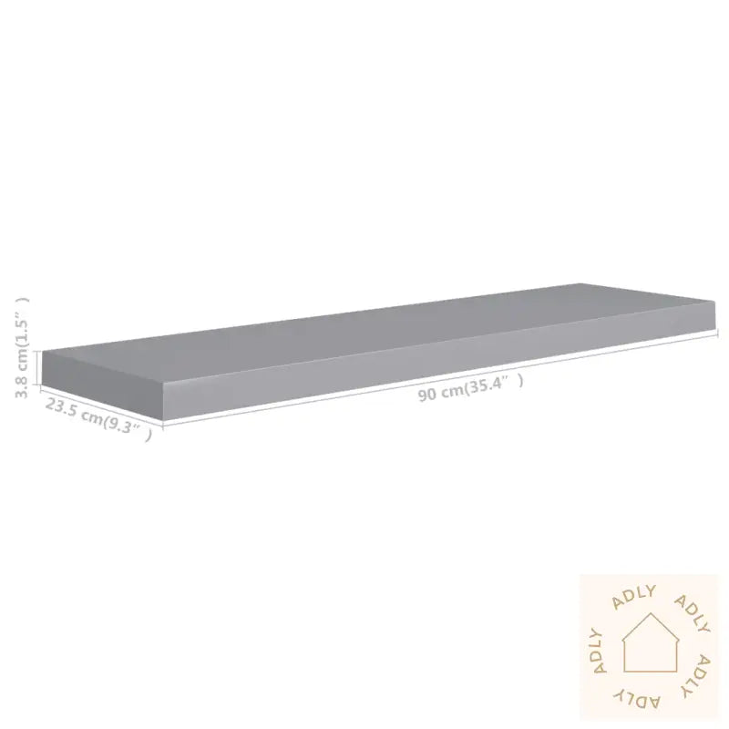 Flytende Vegghyller 2 Stk Grå 90X23,5X3,8 Cm Mdf