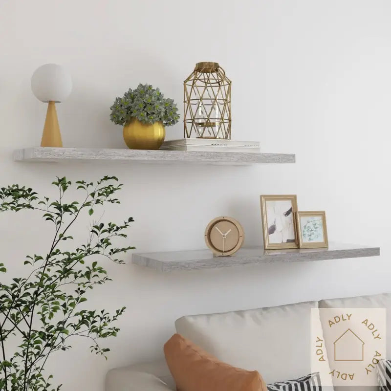 Flytende Vegghyller 2 Stk Betonggrå 90X23,5X3,8 Cm Mdf