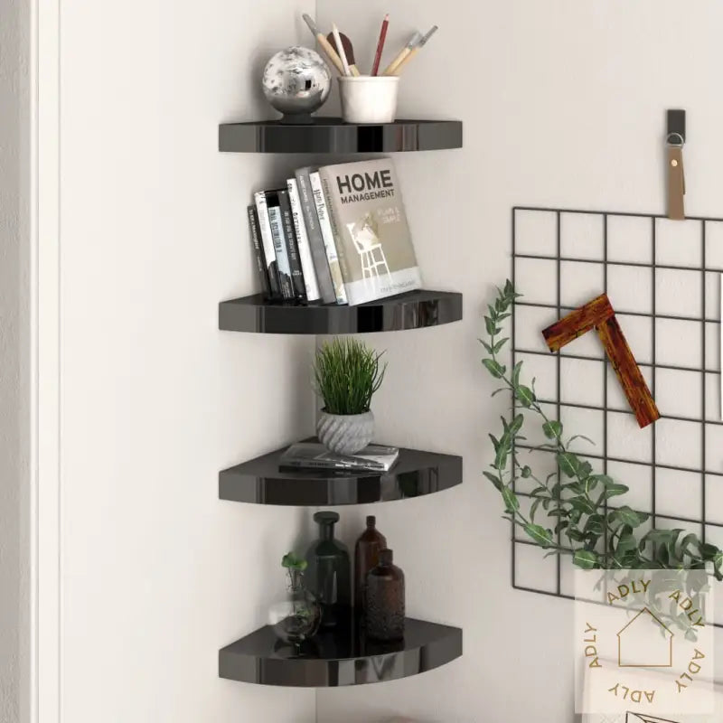 Flytende Vegghyller 4 Stk Høyglans Svart 25X25X3,8 Cm Mdf