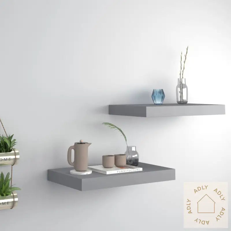 Flytende Vegghyller 2 Stk Grå 40X23X3,8 Cm Mdf
