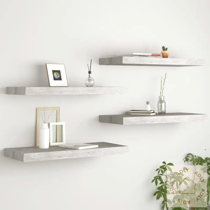 Flytende Vegghyller 4 Stk Betonggrå 60X23,5X3,8 Cm Mdf