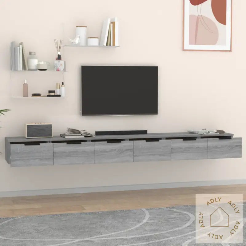 Veggskap 2 Stk Grå Sonoma 102X30X20 Cm Konstruert Tre