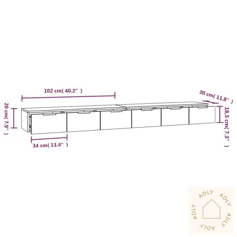 Veggskap 2 Stk Grå Sonoma 102X30X20 Cm Konstruert Tre