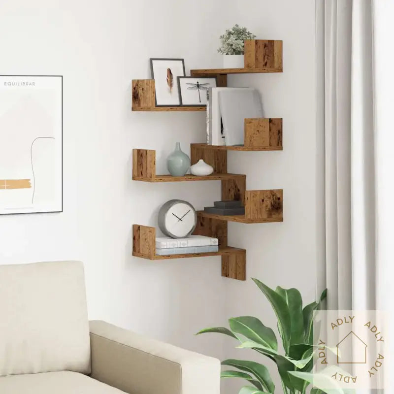 Vegg Hjørnehyller 2 Stk Gammelt Tre 40X40X49,5Cm Konstruert Tre