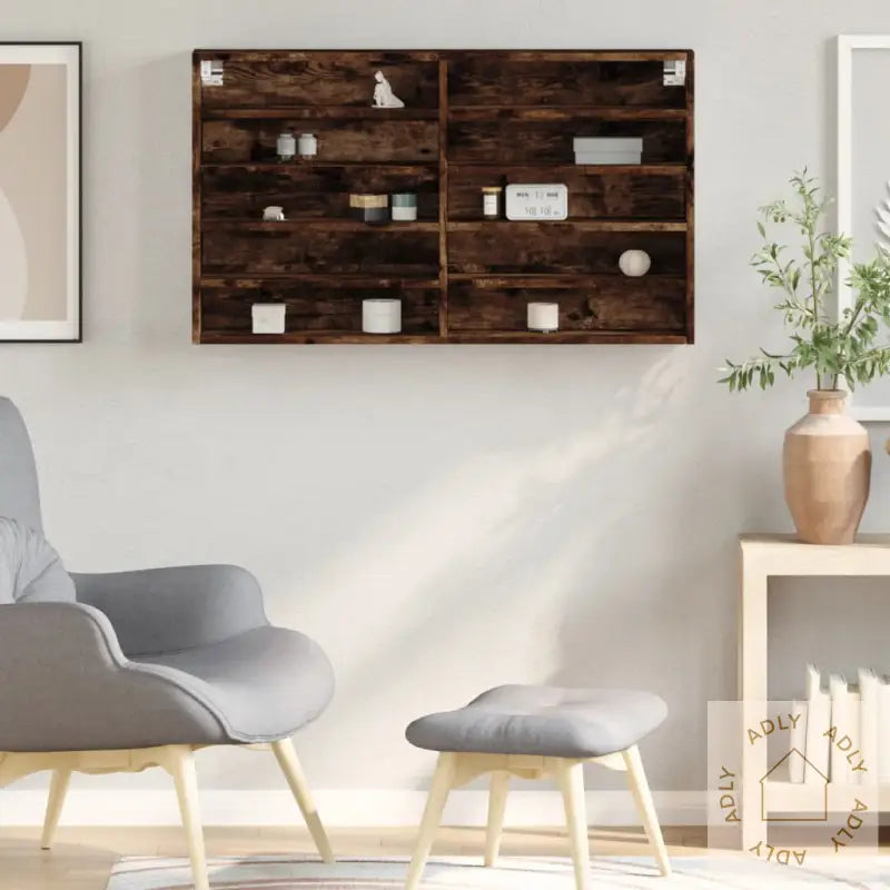 Vitrineskap Røkt Eik 100X15X58 Cm Konstruert Tre