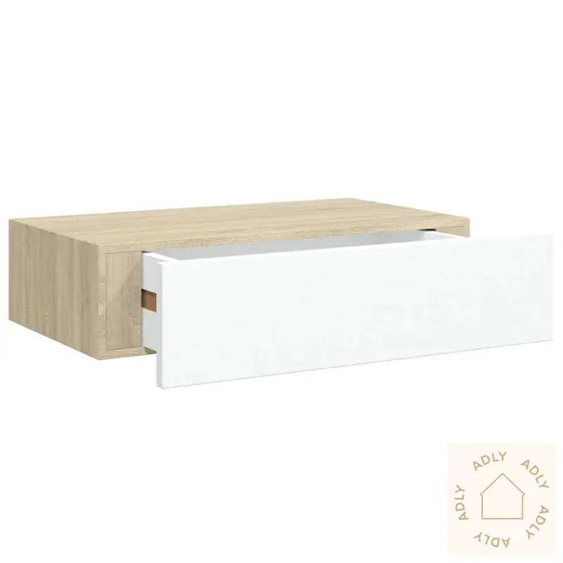 Veggmonterte Skuffehyller 2 Stk Eik Og Hvit 40X23,5X10 Cm Mdf