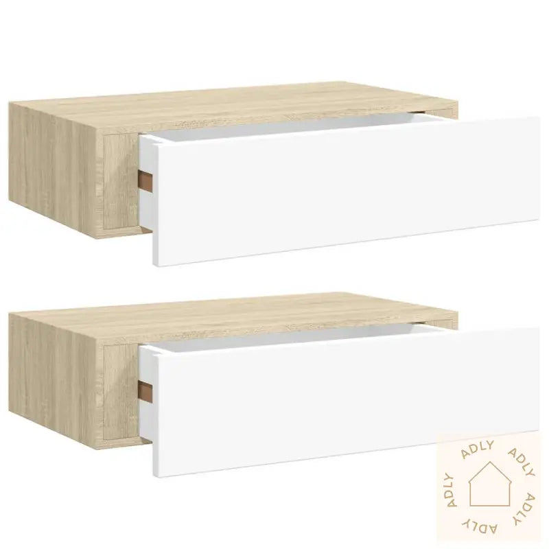 Veggmonterte Skuffehyller 2 Stk Eik Og Hvit 40X23,5X10 Cm Mdf