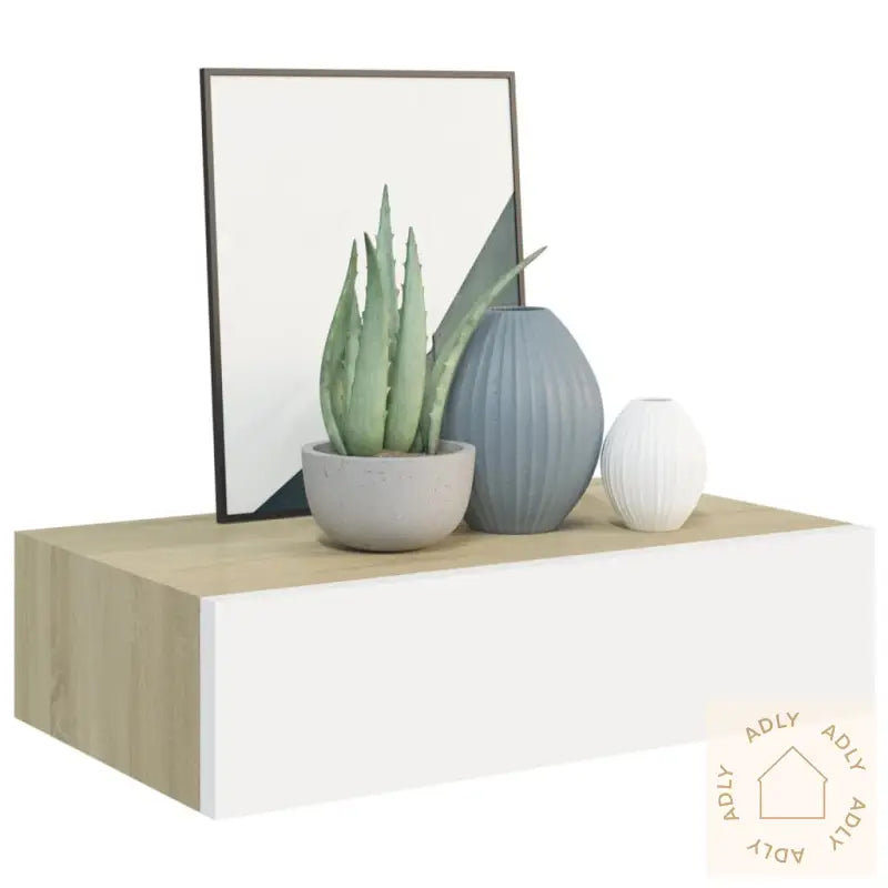 Veggmonterte Skuffehyller 2 Stk Eik Og Hvit 40X23,5X10 Cm Mdf