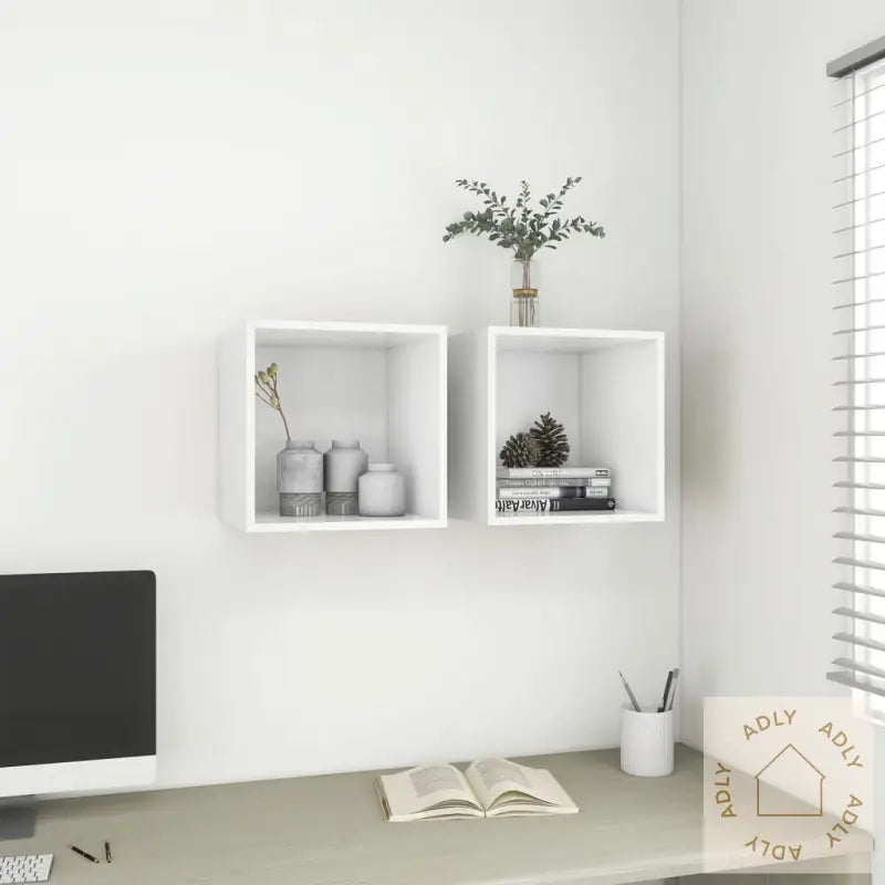 Veggskap I 2 Stk 37X37X37 Cm Konstruert Tre Hvit