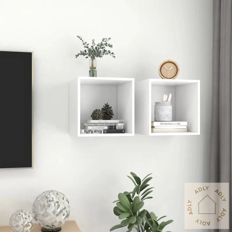 Veggskap I 2 Stk 37X37X37 Cm Konstruert Tre Hvit