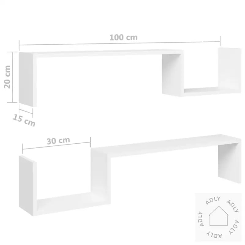 Vegghyller 2 Stk Hvit 100X15X20 Cm Konstruert Tre