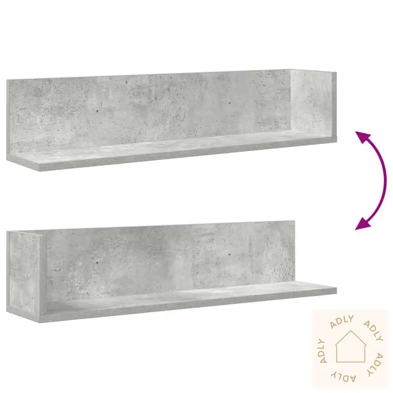 Vegghyller 2 Stk Betonggrå 75X16,5X16,5 Cm Konstruert Tre