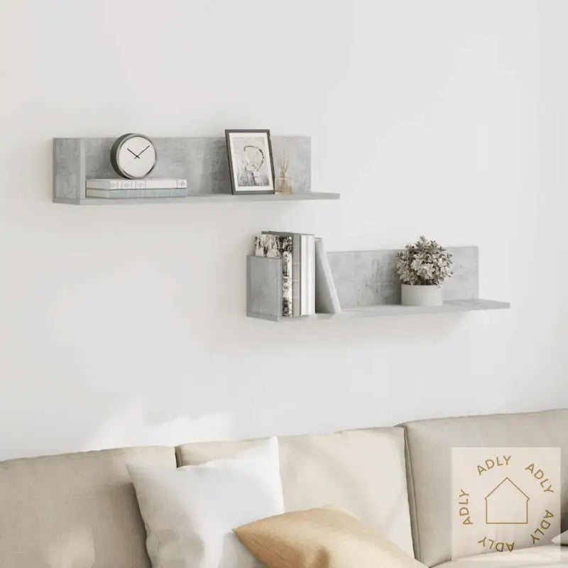 Vegghyller 2 Stk Betonggrå 75X16,5X16,5 Cm Konstruert Tre