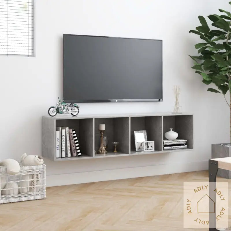 Bokhylle/Tv-Benk Betonggrå 143X30X36 Cm