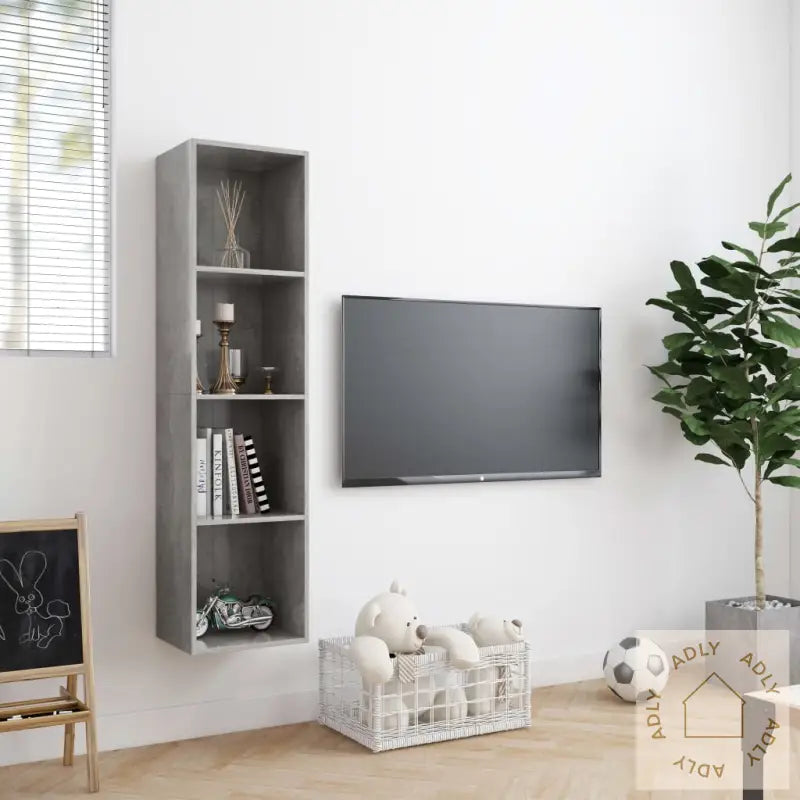 Bokhylle/Tv-Benk Betonggrå 143X30X36 Cm