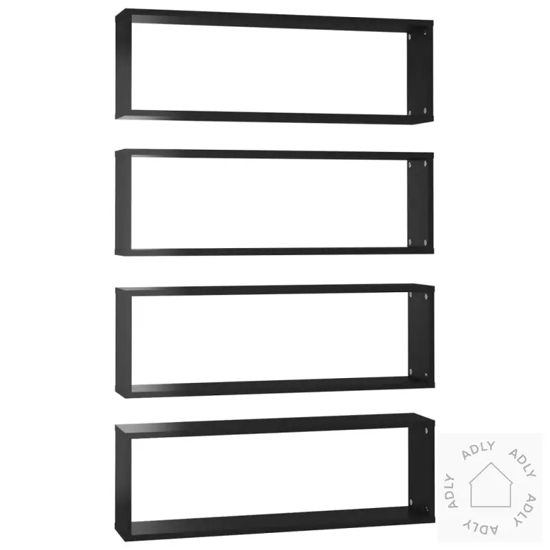 Vegghyller Kube 4Stk Høyglans Svart 80X15X26,5Cm Konstruert Tre
