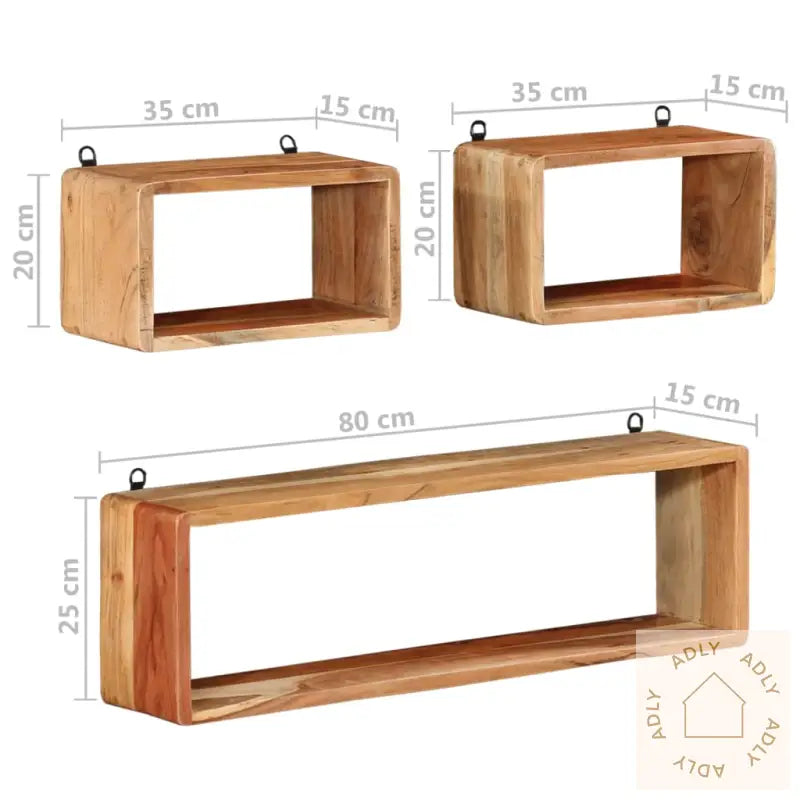Vegghyllesett Kubeformet 3 Deler Heltre Akasie